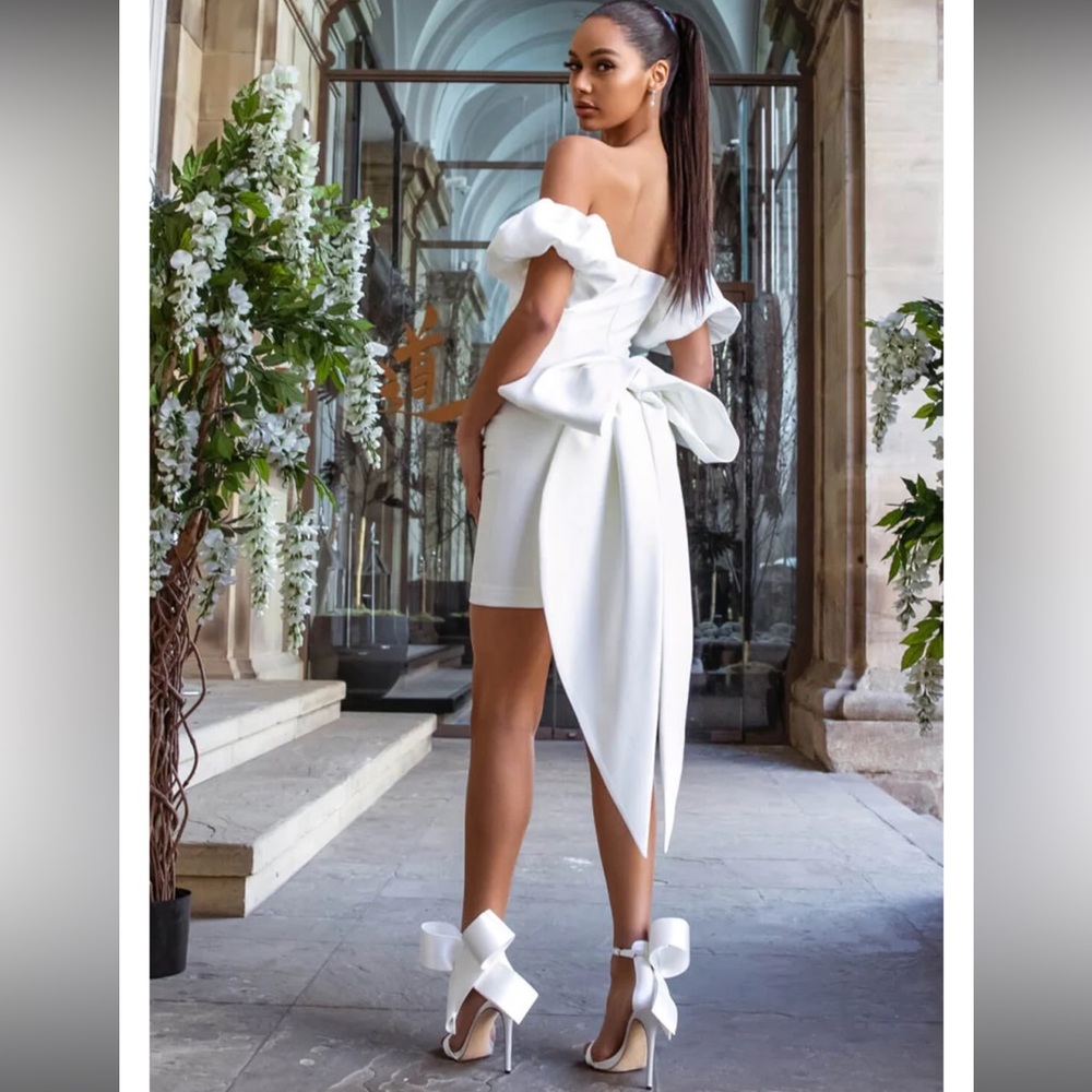 Nadine Merabi Emiliee Bow Mini Bridal Dress